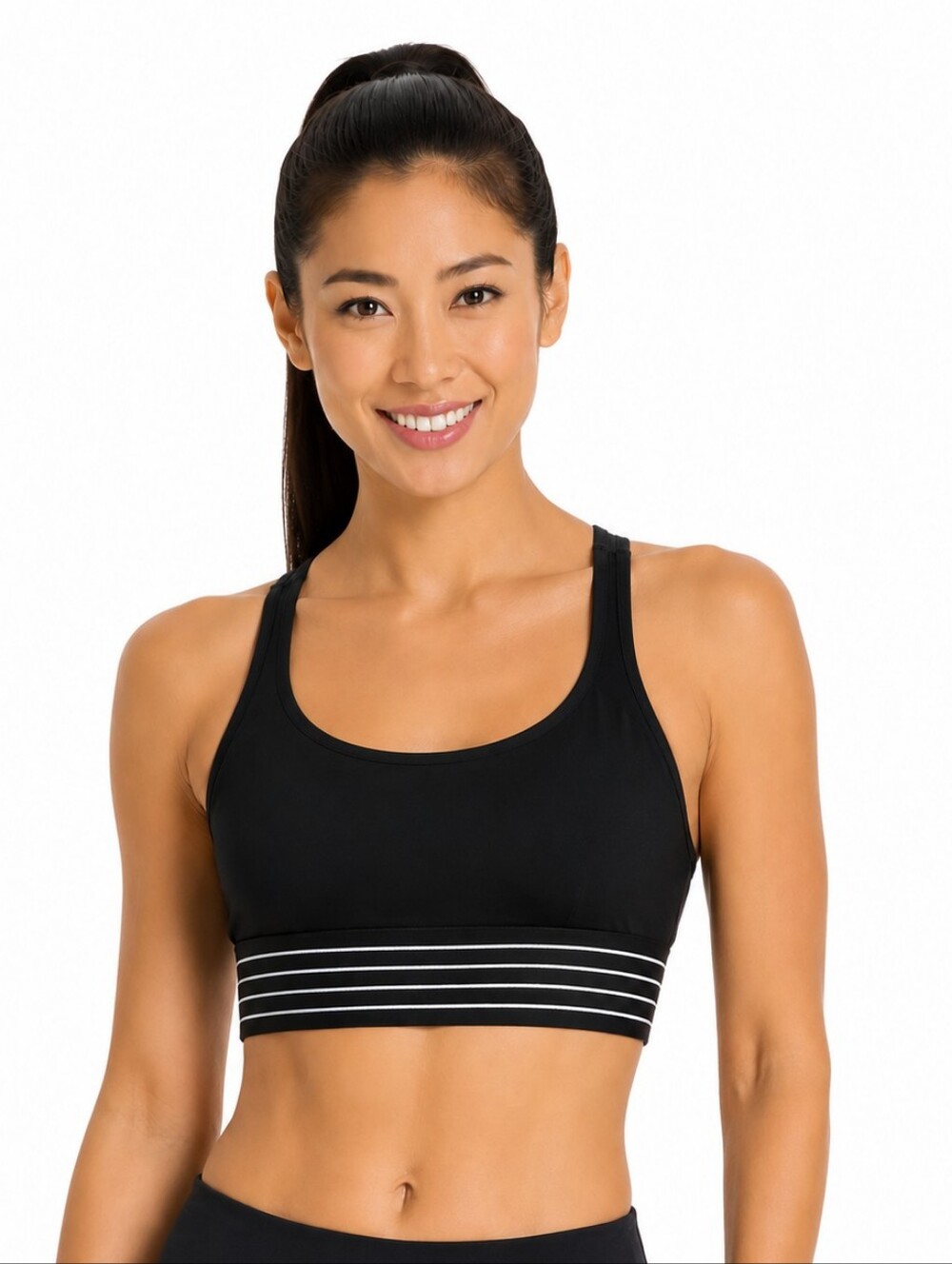 AS ROSE RICH ATHLETIC SPORTS TOP Striped Underband Black Sports Bra - SIZE XL NW